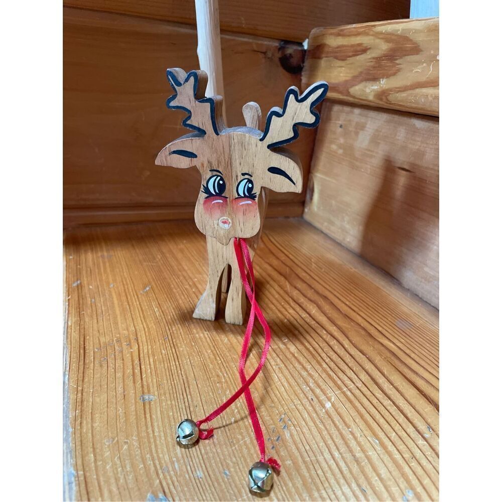 Wooden Reindeer Vintage Handmade Christmas Decor Rudolph Reindeer